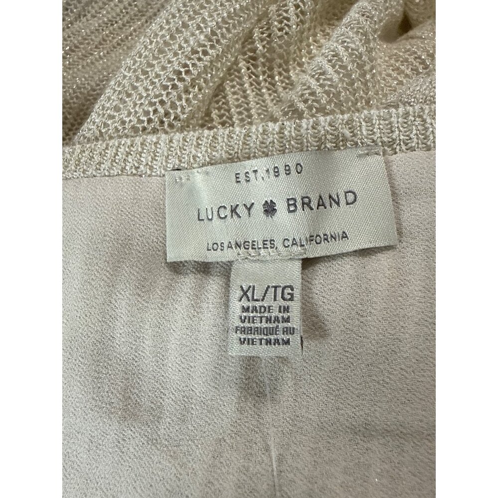 Lucky Brand Womens Metallic Knit Pullover Sweater Lace Shoulder XL Champagne - Picture 5 of 10